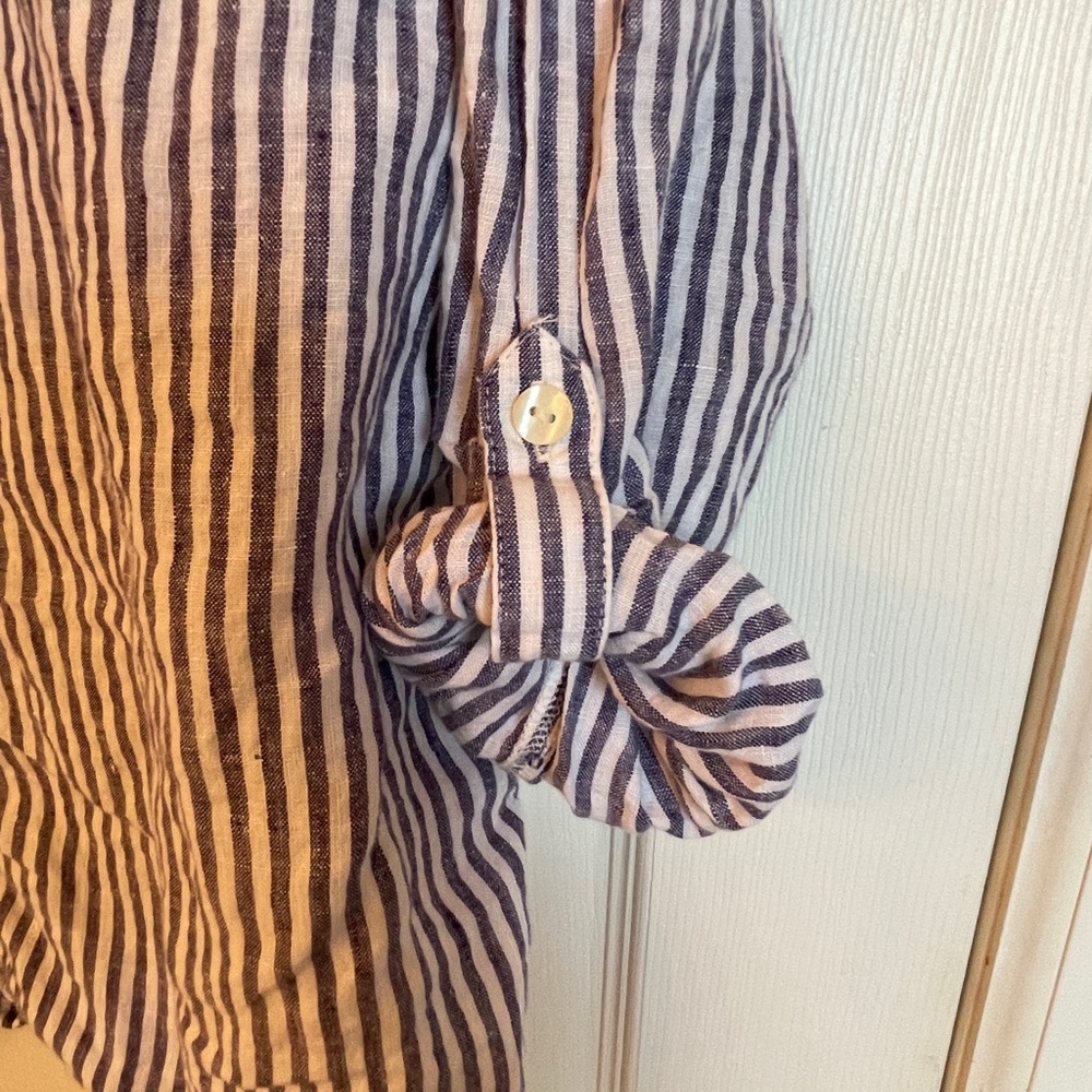 C&C California‎ Blue White Striped Linen Hooded Top Size M - Picture 8 of 11